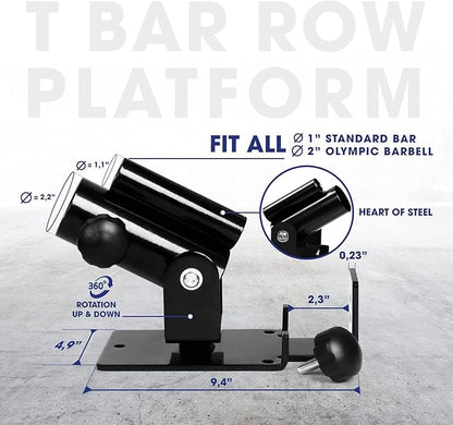 Yes4All Deluxe T-Bar Row Platform – Full 360° Swivel & Easy to Install – Fits 1” Standard and 2” Olympic Bars (8. Black - T-Bar Row Platform + Lock Jaw 1inch & 2inch)