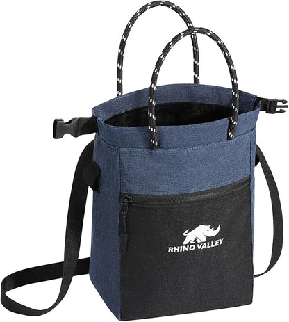 Rhino Valley Chalk Bag for Rock Climbing, No Leak Magnetic Climbing Chalk Bag with Handle, Climbing Chalk Bucket Gear with Adjustable Belt Zipper Pockets for Cross Fit, Weight Lifting