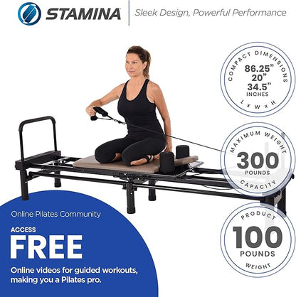 AeroPilates Reformer - Pilates Reformer Workout Machine for Home Gym - Cardio Fitness Rebounder- Up to 300 lbs Weight Capacity, Gray