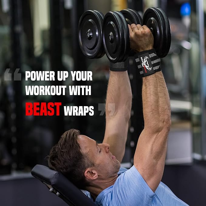 BEAST RAGE Wrist Wraps for Weightlifting - Adjustable Lifting Straps With Thumb Loop for Enhanced Gym Support, Powerlifting, Bodybuilding and Workout
