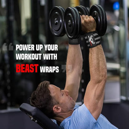 BEAST RAGE Wrist Wraps for Weightlifting - Adjustable Lifting Straps With Thumb Loop for Enhanced Gym Support, Powerlifting, Bodybuilding and Workout