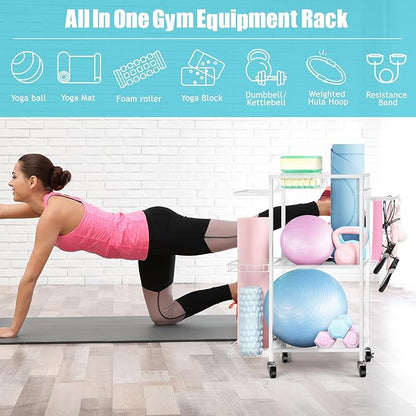 LIANTRAL Yoga Mat Storage Rack - Metal Gym Organizer for Yoga Mats, Foam Rollers & Fitness Equipment, Space Saving Workout Equipment Storage Rack for Home Exercise and Fitness Gear