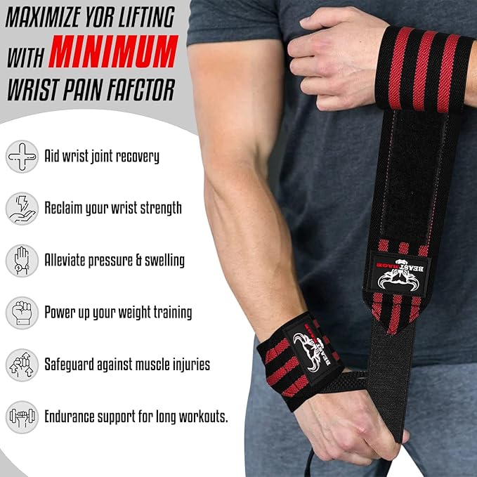 BEAST RAGE Wrist Wraps for Weightlifting - Adjustable Lifting Straps With Thumb Loop for Enhanced Gym Support, Powerlifting, Bodybuilding and Workout