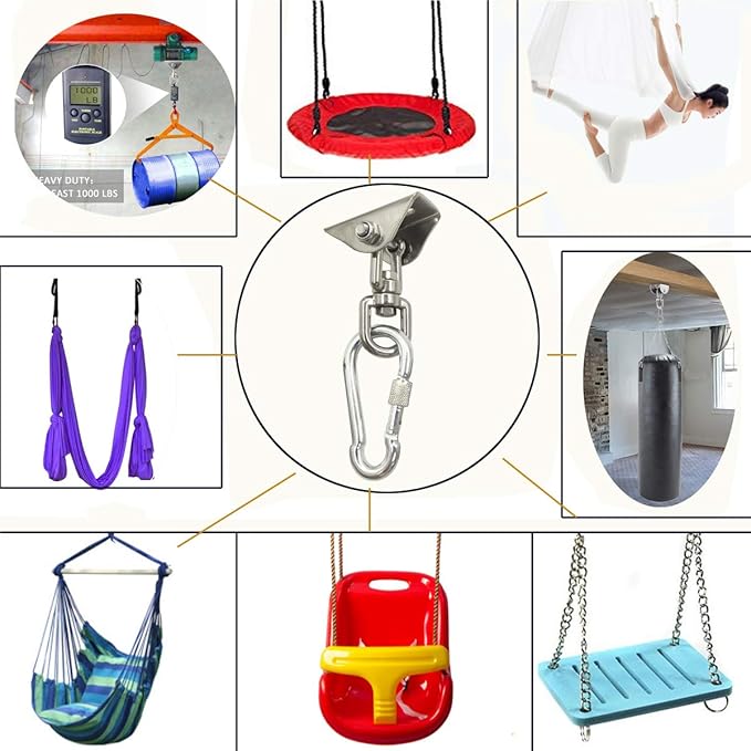 Arlai Hanging Chair Hardware Hanging Kit - Heavy Duty 360° Rotate Ultra Durable Hooks for Swing, Yoga, Playground, Gym, Punching Bag Hanger, 1000 lb Capacity