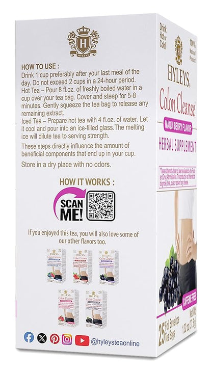 Hyleys Colon Cleanse Tea Maqui Berry Flavor - 25 Tea Bags (1 Pack)