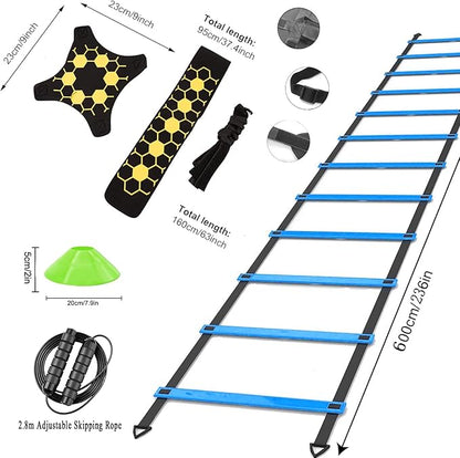 Agility Ladder Soccer Training Accessories Equipment 6m Speed 12 Cones