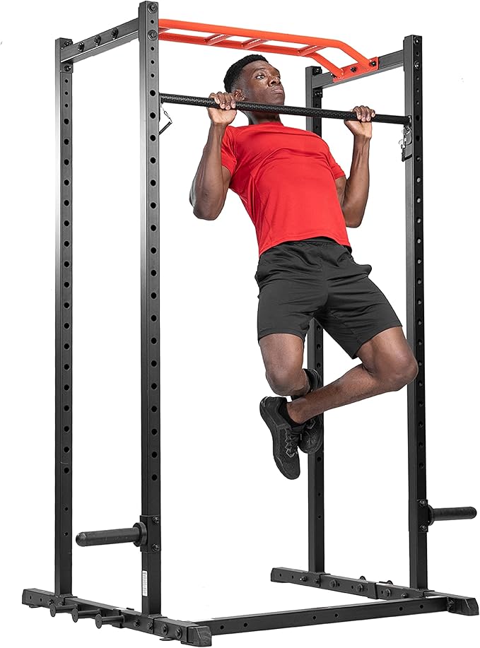 Sunny Health & Fitness Power Cage Squat Rack Upgrade Attachments, Dip Bar, Plate Bar Holder, Belt Squat, J Hook, Lat, Adapter, U Ring, Pull Up Bar, Landmine, Captain's Chair, Tricep Rope For Home Gym