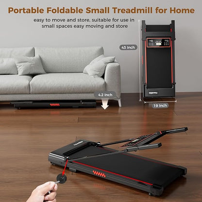 Portable Treadmill with Handle, 3.0HP Walking Pad Treadmill, Electric Compact Treadmills,Treadmills for Home Small Space with 12 Preset Programs, Walking Pad with Handle,300 LBS Capacity