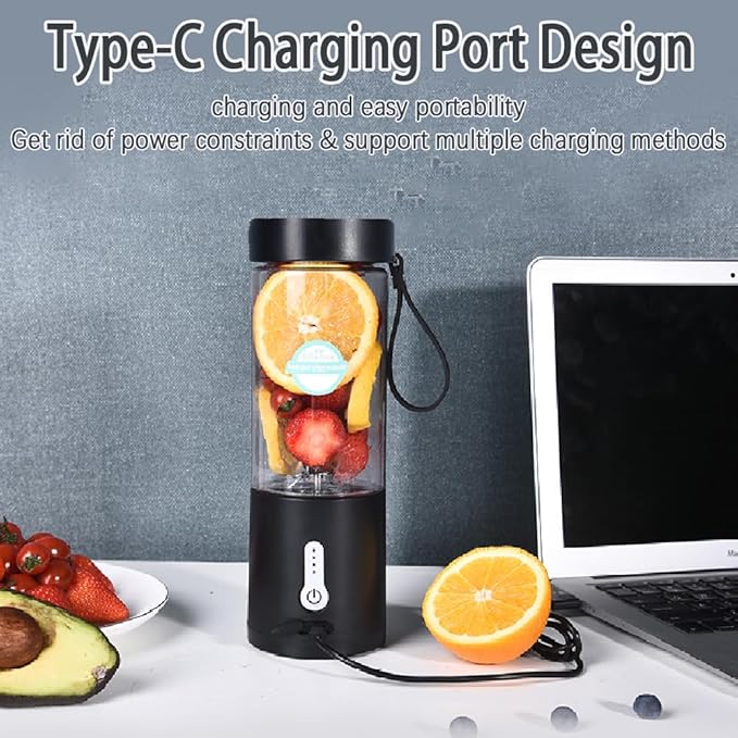 Portable Blender for Smoothies and Shakes, USB-C Rechargeable Mini Blender with 6 Stainless Steel Blades, BPA-Free 20oz Personal Small Mixer for Gym Camping Travel