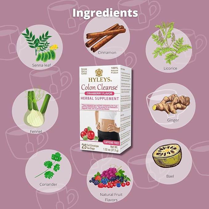 Hyleys Colon Cleanse Tea Cranberry Flavor (6 Pack - 150 Tea Bags Total)