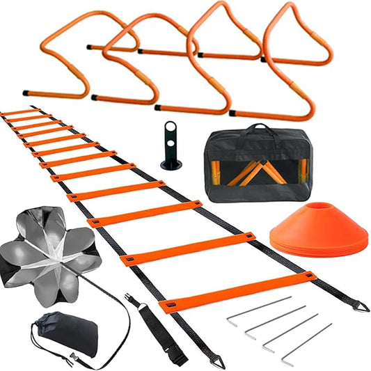 TOCO FREIDO Speed&Agility Training Set – 20ft Agility 12 Rungs, 4 Adjustable 12 Disc 2 Resistance 1 Running