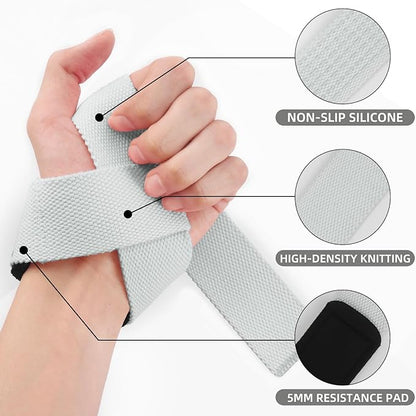 SKDK Cotton Hard Pull Wrist Lifting Straps Grips Band-Deadlift Straps with Neoprene Cushioned Wrist Padded and Anti-Skid Silicone - for Weightlifting, Bodybuilding, Xfit, Strength Training