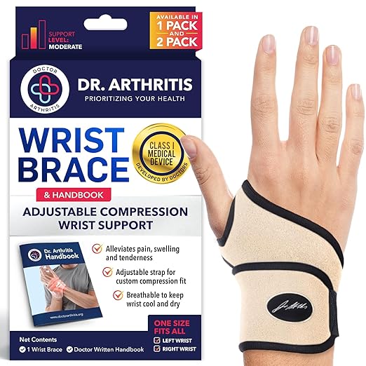Doctor Developed Wrist Brace - Wrist wrap for Carpal Tunnel Arthritis,Tendonitis, Hand Support - Ideal for Fitness, Weightlifting - Handbook included (Nude, 1 Pack)