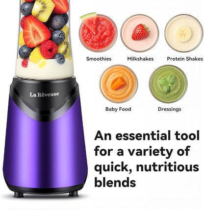 La Reveuse Smoothie Blender Personal Size 300 Watts with 2 Pieces 18 oz BPA-free Travel Sports Bottles,Purple