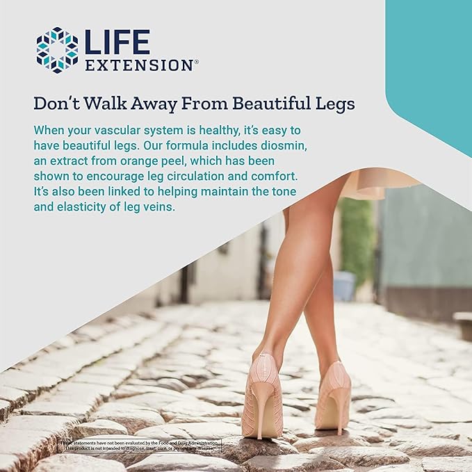 Life Extension Youthful Legs - Healthy Vein and Leg Support Supplement for Women - Advanced Formula For Circulation in Leg Veins- Non-GMO, Gluten-Free - 60 Counts