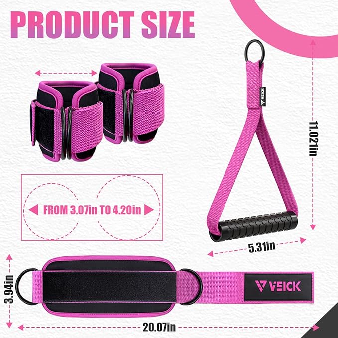 VEICK Exercise Handles with Ankle Straps, Replacement Handle Cable Attachments Pull Up Handles Equipment Gym Accessories Pilates Yoga Strength Trainer