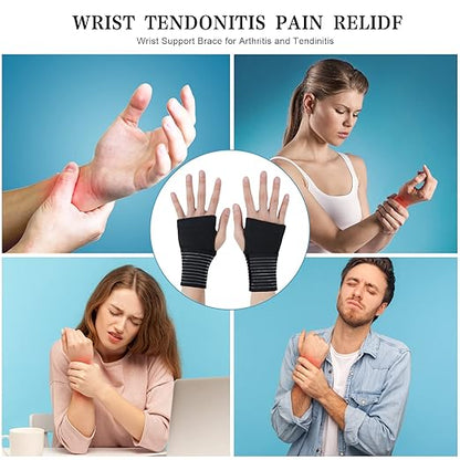 Wrist Brace, 2 Pack Elastic Wrist Support with Strap, Wrist Compression Wrap Adjustable Wrist Strap Relieves Wrist Pain, Tendonitis, Sports Use for Men and Women, Right & Lef(Black)