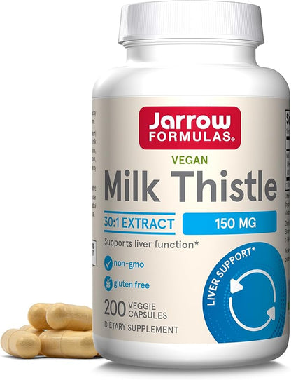 Jarrow Formulas Red Yeast Rice 1200 mg & Co-Q10 100 mg Per Serving-120 Veggie Caps-60 Servings & Heart Health-Vegan & Milk Thistle 150 mg with 30:1 Standardized Silymarin Extract