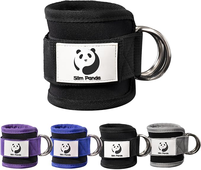 Slim Panda Ankle Strap for Cable Machine,Ankle Cuff for Kickbacks, Booty Hip Abductors,Glute Workouts, Leg Extensions, Curls for Men and Women, Adjustable with Double D-Rings