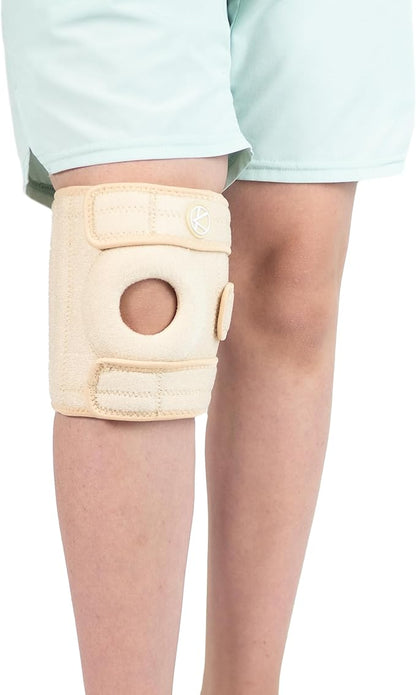 KARM Kids Knee Brace - Osgood Schlatter Knee Brace Youth for Kids, Sports, Pain, Arthritis, Patella, Meniscus Tear, MCL, ACL - Adjustable Compression Support for Child, Boys & Girls (Beige)