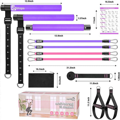 Pilates Bar Kit with Resistance Bands,Pilates Bar with Stackable Bands Workout Equipment for Legs,Hip,Waist and Arm,Exercise Fitness Equipment for Women & Men Home Gym Yoga Pilates