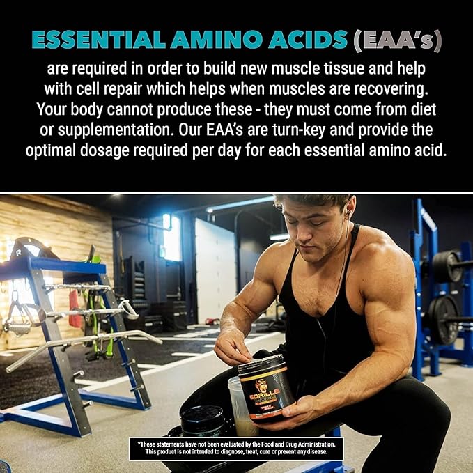 Gorilla Mode EAAs - Essential Amino Acids to Support Muscle Building, Enhanced Recovery, and Protein Synthesis/Use Before, During, or After Your Workout / 492 Grams (Cherry Blackout)