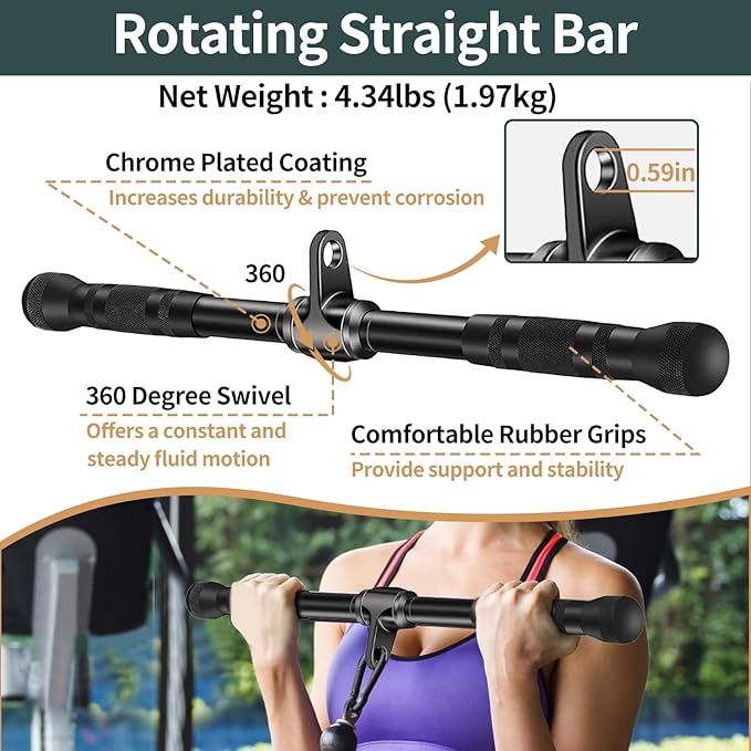 Solid Steel Cable Machine Accessories for Home Gym, Triceps Pull Down Attachment, Cable Attachments for Gym, LAT Pull Down Attachment Weight Fitness