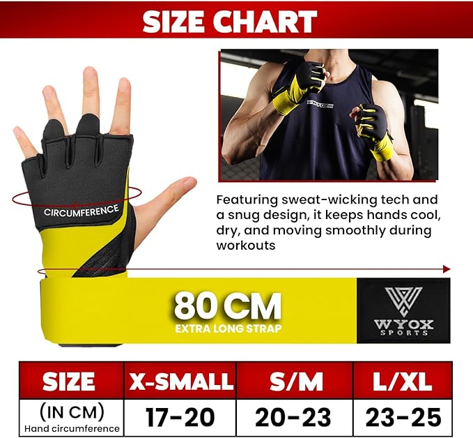 WYOX Gel Boxing Hand Wraps Inner Gloves for Men & Women, 80cm Quick Wrist Straps, Padded Knuckle Protection for Muay Thai Kickboxing, Hand Wraps for Boxing & Martial Arts