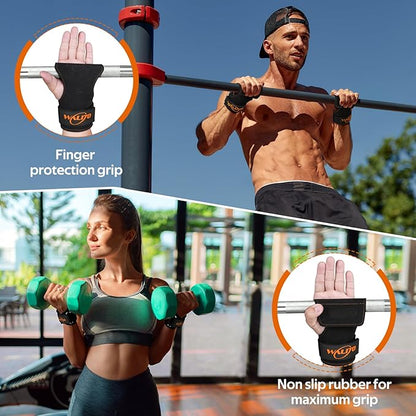 WALITO Weight Lifting Wrist Straps (Pair),Double Layer Leather Grips for Deadlift,Powerlifting and Gym Workouts, Adjustable Neoprene Padded Wrist Wraps - Men/Women, Heavy Duty Support