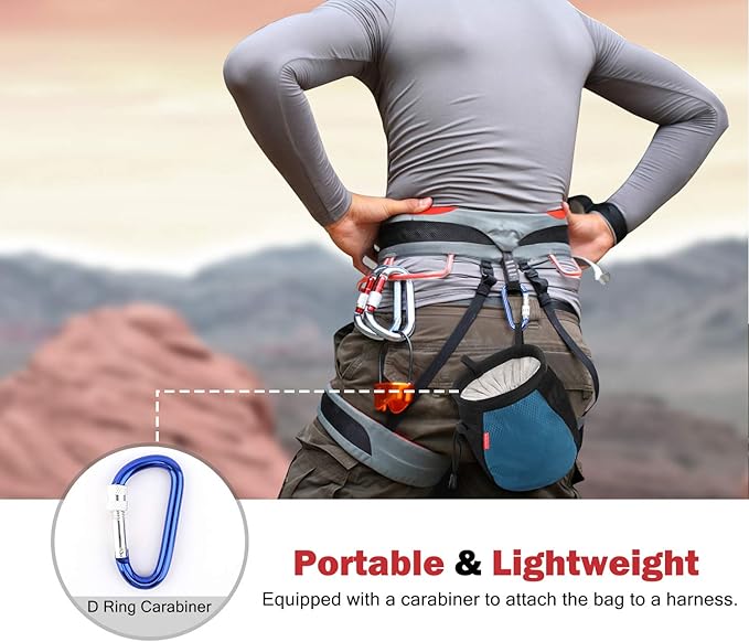 MoKo Rock Climbing Chalk Bag, Bouldering Chalk Pot Bucket with Adjustable Belt & Carabiner Drawstring Climbing Gear