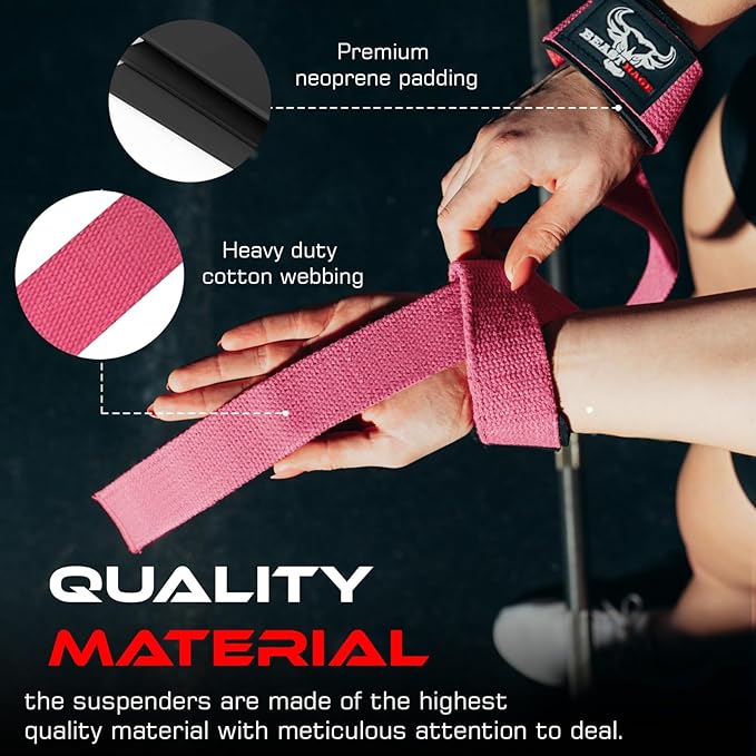 BEAST RAGE Lifting Straps for Weightlifting, Weight Lifting Straps Gym Power Workouts Lifting Wrist Straps Padded Cotton Men Women Support Lifters Deadlift Straps Hard Pull Exercise Straps