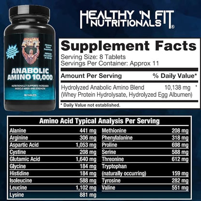 Healthy 'N Fit - Anabolic Amino 10,000 -Amino Acid Tablets (180)- Hydrolyzed Egg & Whey Source- FAST Absorbing