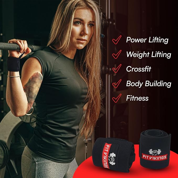 Gym Wrist Wraps for Weightlifting - Professional 18" Wrist Support for Crossfit, Gym, Weight Lifting, Powerlifting - Pull Up Hand Wraps for Strength Training - Weightlifting Accessories