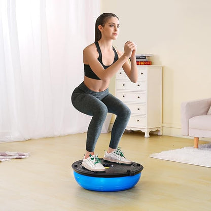VEVOR Half Exercise Ball Trainer, 23/26 inch Balance Ball Trainer, 1500lbs Capacity Stability Ball, Yoga Ball with Resistance Bands & Foot Pump, Strength Fitness Ball for Home Gym Full Body Workout Black