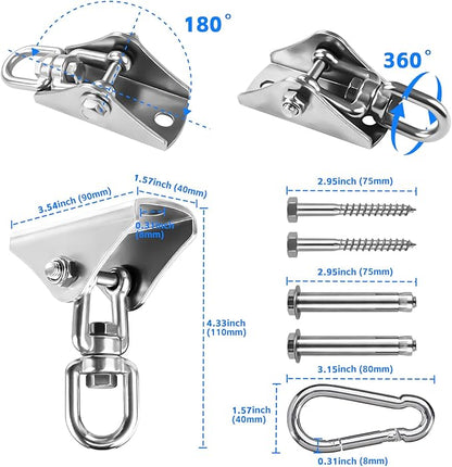 360 Rotation Heavy Bag Chain, Punching Bag Hanger With Stainless Steel Swivel Chain and 4 Snap Hooks, Mount for Hammock, Gym Swing, Yoga Swing, Trapeze