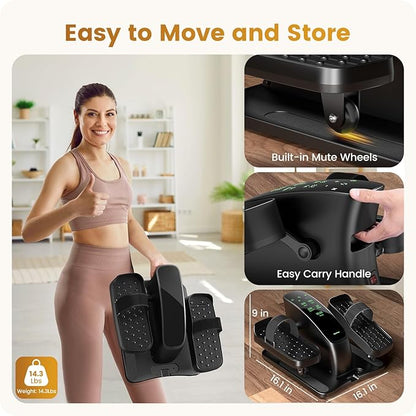 Under Desk Elliptical Training Machines: Pedal Exerciser Electric 2 in 1 Auto or Manual with 12 Adjustable Speeds Portable Under Desk Bike Leg Exerciser for Seniors While Sitting with Remote Control