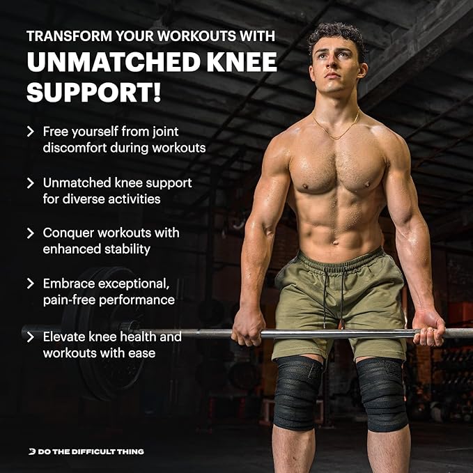 USPA Approved 78” Knee Wraps for Weightlifting Men & Women (Pair) - Premium Cotton Straps for Joint Stability & Pain Relief - Adjustable Fit Gym Knee Wrap Support for Powerlifting, Leg Press & Squats