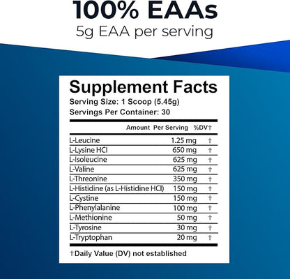 Ultimate 100% EAA Powder [Berry Flavor, 30 (5g) Servings] All 9 Essential Amino Acid Supplement with 40% Leucine in Optimized BCAA Ratio - Increase Energy, Lean Muscle & Recovery - Vegan & Keto