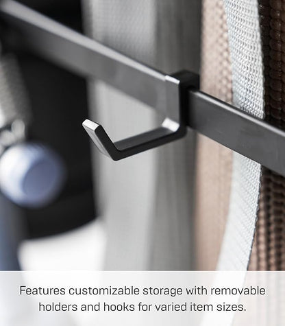 Yamazaki Home Tower Rolling Slim Fitness Rack With Adjustable Holder, Casters, Hooks For Gear Organization - Steel