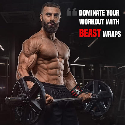 BEAST RAGE Wrist Wraps for Weightlifting - Adjustable Lifting Straps With Thumb Loop for Enhanced Gym Support, Powerlifting, Bodybuilding and Workout