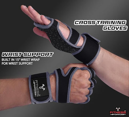 FITNESS FORCE Ventilated Gym Gloves for Men with Built-in Wrist Support for Workouts Weightlifting Gloves Workout Gloves for Women Exercise Fitness Gloves Perfect for Powerlifting, Cross Training