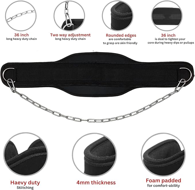 Dip Belt For Weightlifting - 37'' Chain Pull 550lbs Weight