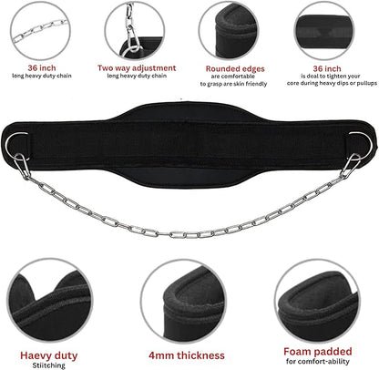 Dip Belt For Weightlifting - 37'' Chain Pull 550lbs Weight