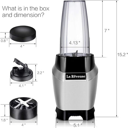 La Reveuse Personal Blender for Shakes and Smoothies 1000 Watt with 24 oz BPA-free Portable Travel Bottle, Dishwasher Safe (Silver)