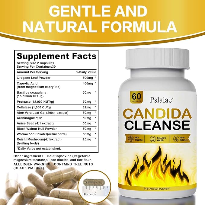 Candida Cleanse, Candida Cleanse Detox for Women & Men, Helps Gut and Vaginal Health, Feminine Balance Complex for Women, Candida Overgrowth (60 Capsules)