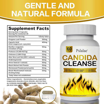 Candida Cleanse, Candida Cleanse Detox for Women & Men, Helps Gut and Vaginal Health, Feminine Balance Complex for Women, Candida Overgrowth (60 Capsules)