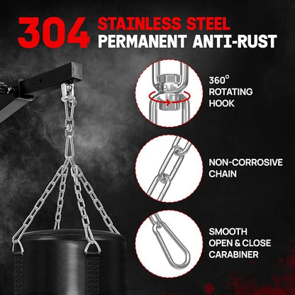 Yes4All Punching Bag Hanger, Stainless Steel Swivel Chain with 4 Snap Hooks for Heavy Bag, Gym Swing, Trapeze, and Hammock