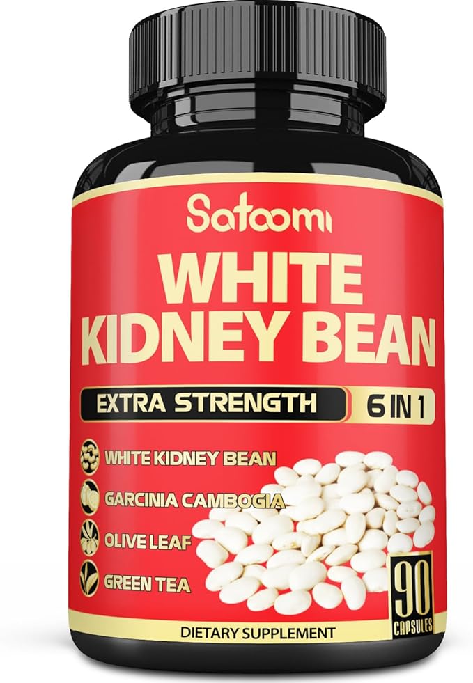 6 in 1 White Kidney Bean Extract Capsules -90 Capsules -3 Month Supply - Extra Blend with Olive Leaf, Green Coffee Bean & Green Tea - Support Carb Scale Down