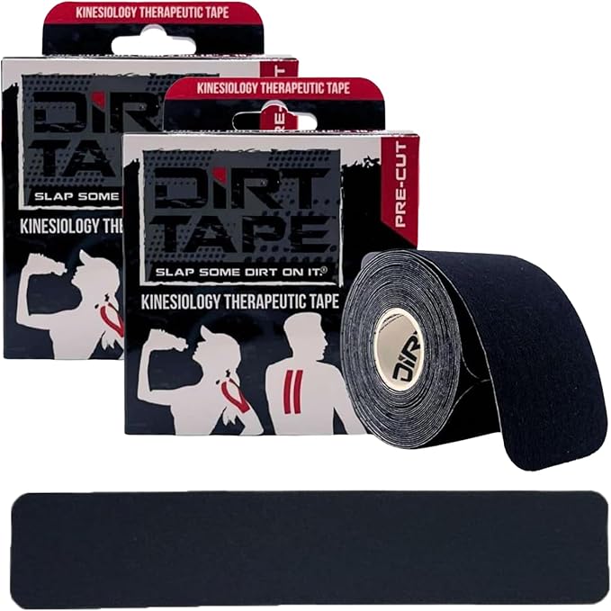 DIRT Tape-Pre Cut Athletic Kinesiology Tape-Muscle Pain Relief & Joint Support-Premium Elastic Cotton-Latex-Free-Water Resistant-Gym, Indoor & Outdoor Sports-2 Single roll (16.4 ft)-Black