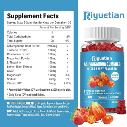 Ashwagandha Gummies for Women & Men - Stress Relief, Immune Support, Calm Mood & Increased Energy - Ashwagandha Supplements for Men & Women - Natural Strawberry Flavor (120 Count)